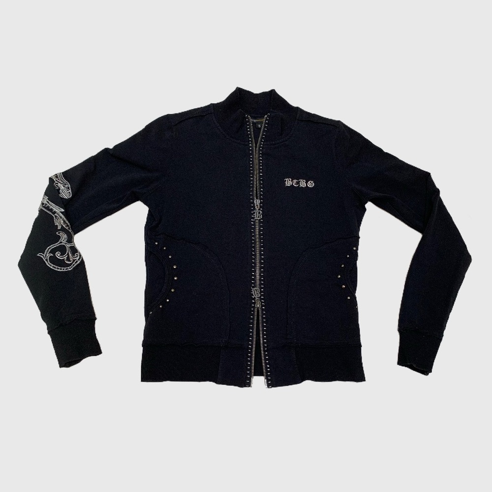 BCBG Maxazria Y2K Style Grunge Mcbling Bedazzled Black Zip Up Track Jacket
